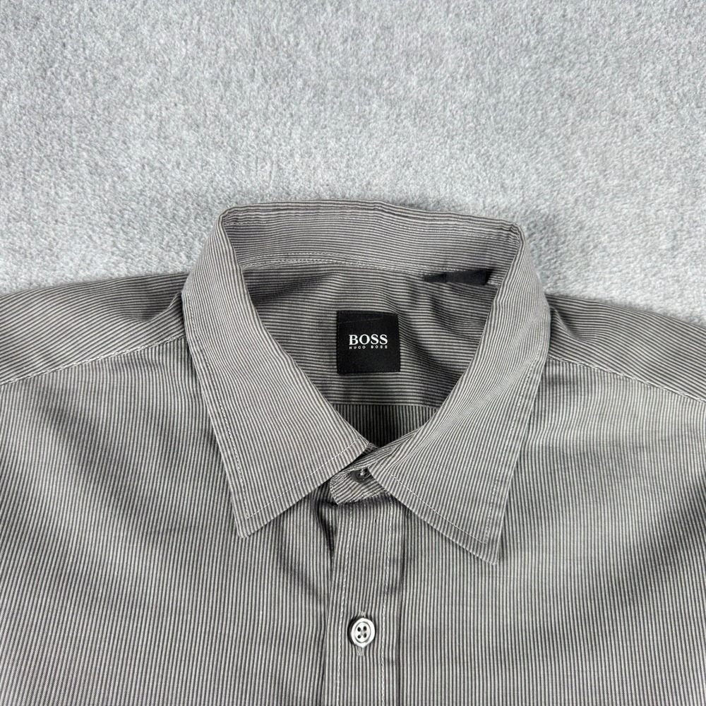 Hugo Boss Slim Shirt Mens L Gray Stripe Button Up Long Sleeve
